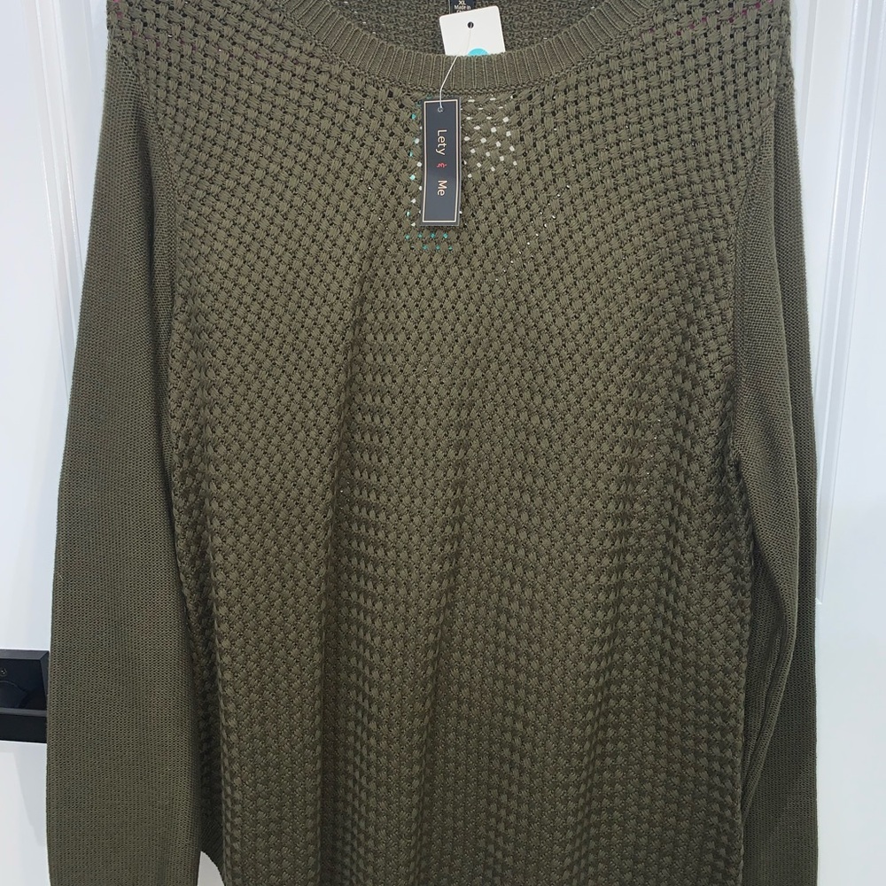 Lacey & Me Olive Textured Crewneck Sweater